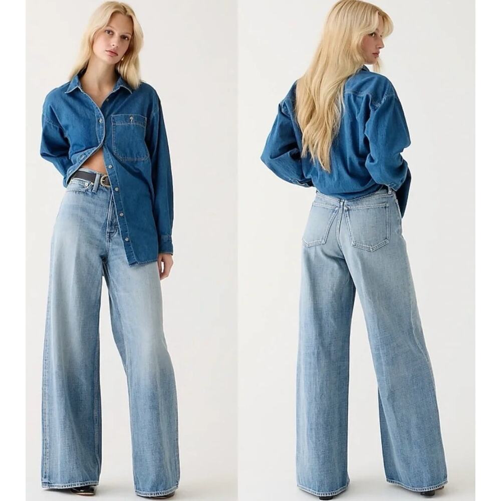 j. crew high-rise superwide-leg jean in elliot wash bx945 women size 27